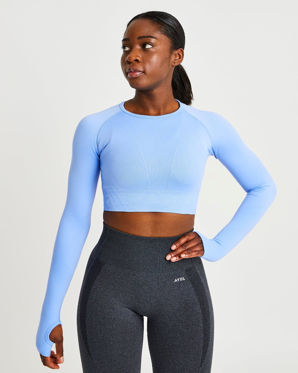 AYBL Balance V2 Seamless Long Sleeve Crop Top Modre | 04ABCWJOH