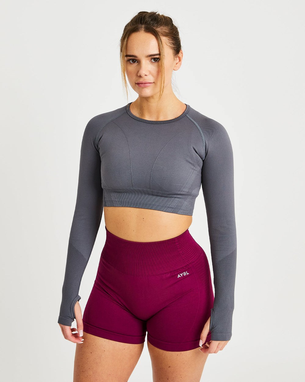 AYBL Balance V2 Seamless Long Sleeve Crop Top Siva | 12UPDCZHG