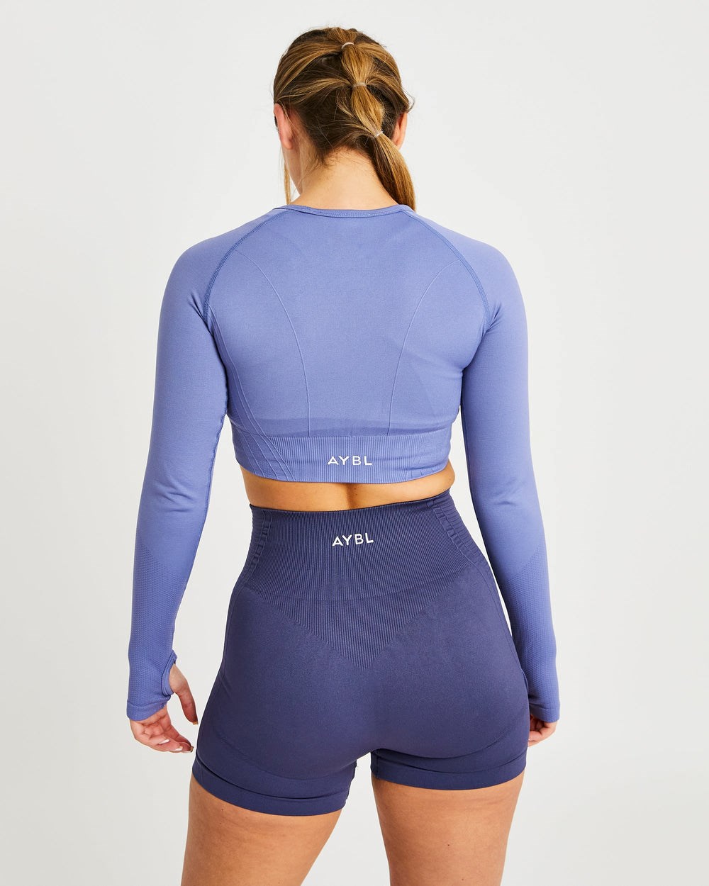 AYBL Balance V2 Seamless Long Sleeve Crop Top Modre | 28ACYUJQM