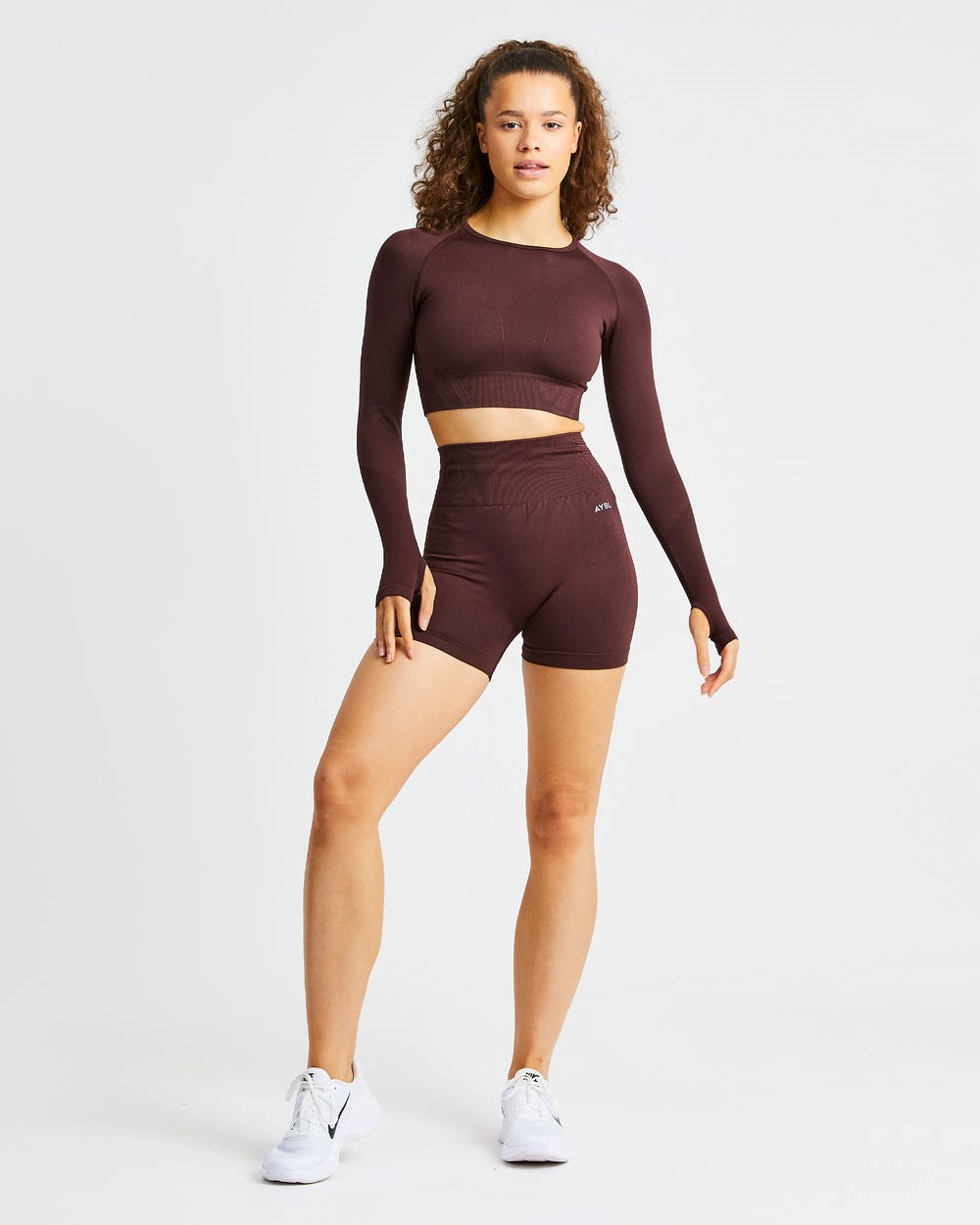 AYBL Balance V2 Seamless Long Sleeve Crop Top Čokoláda Hnede | 40JSVOACH