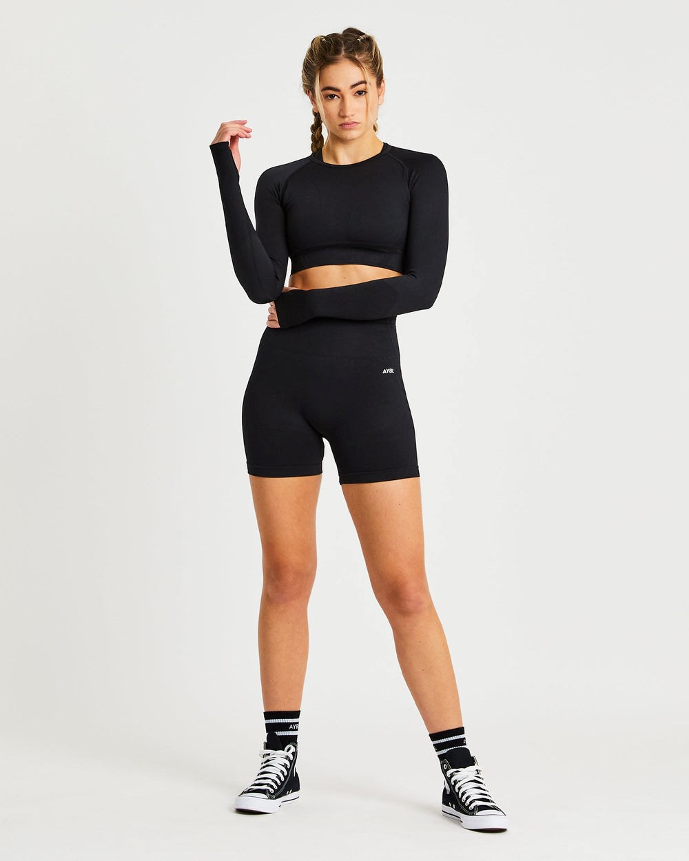 AYBL Balance V2 Seamless Long Sleeve Crop Top Čierne | 45SZCFTMA