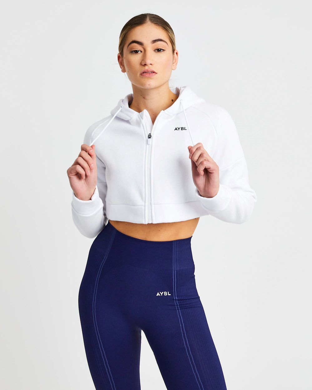 AYBL Beyond Crop Zip Hoodie Biele | 80BQVIOHP