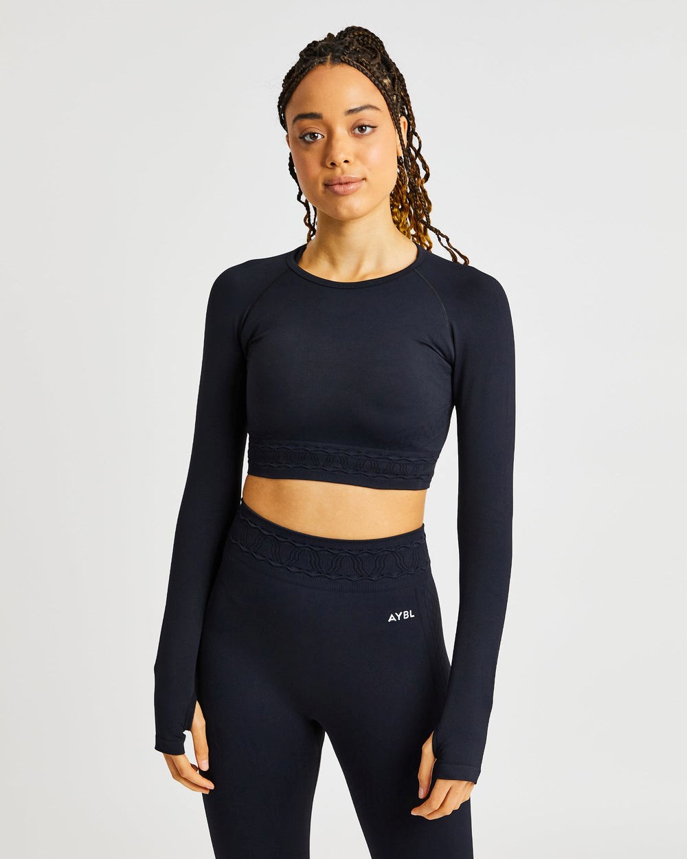 AYBL Elevate Seamless Long Sleeve Crop Top Čierne | 25PJDQZNU