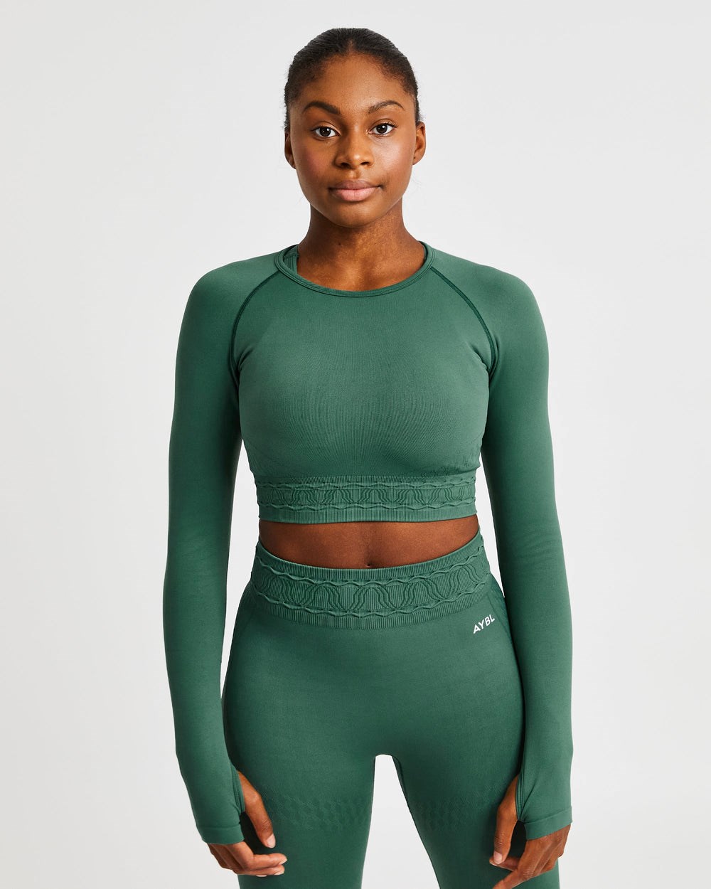 AYBL Elevate Seamless Long Sleeve Crop Top Zelene | 98LVSZQAF