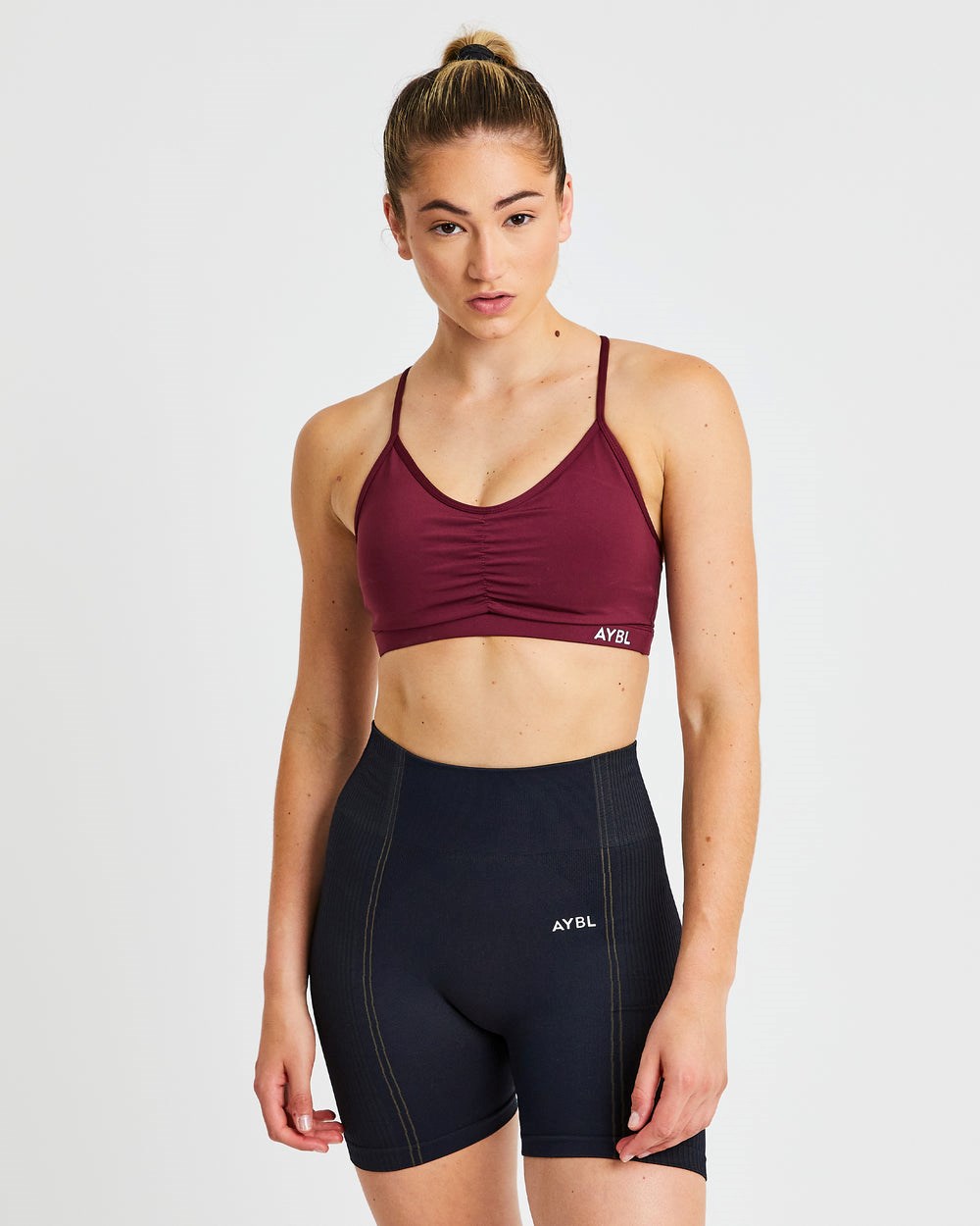 AYBL Essential Ruched Sports Bra Bordove | 01FWYDTQX