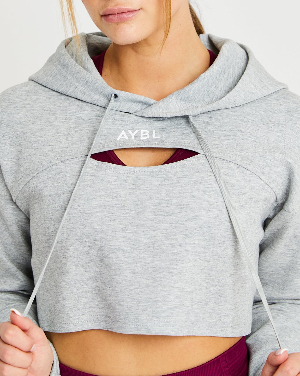 AYBL Everyday Cutout Crop Hoodie Siva | 13HGWJDQM