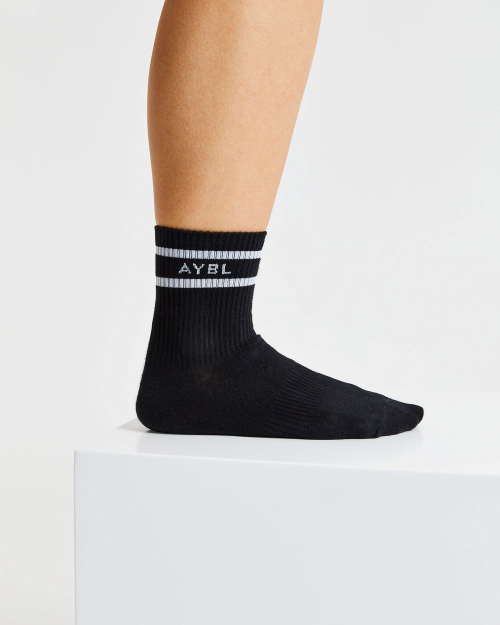 AYBL Everyday Double Stripe Crew Socks (3 Pack) Čierne | 38ZYXACKG