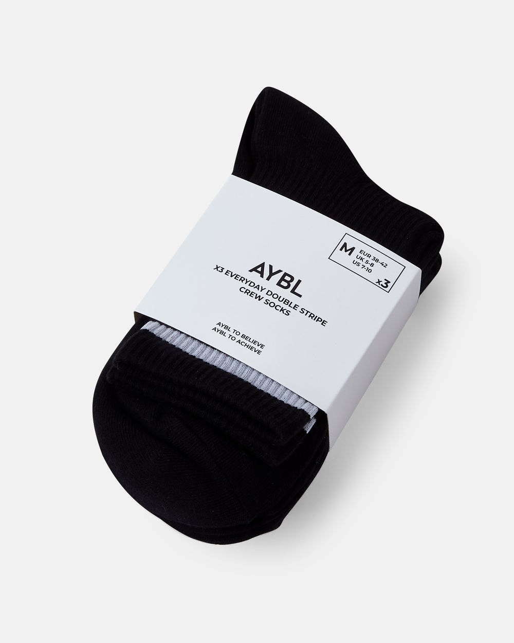 AYBL Everyday Double Stripe Crew Socks (3 Pack) Čierne | 38ZYXACKG