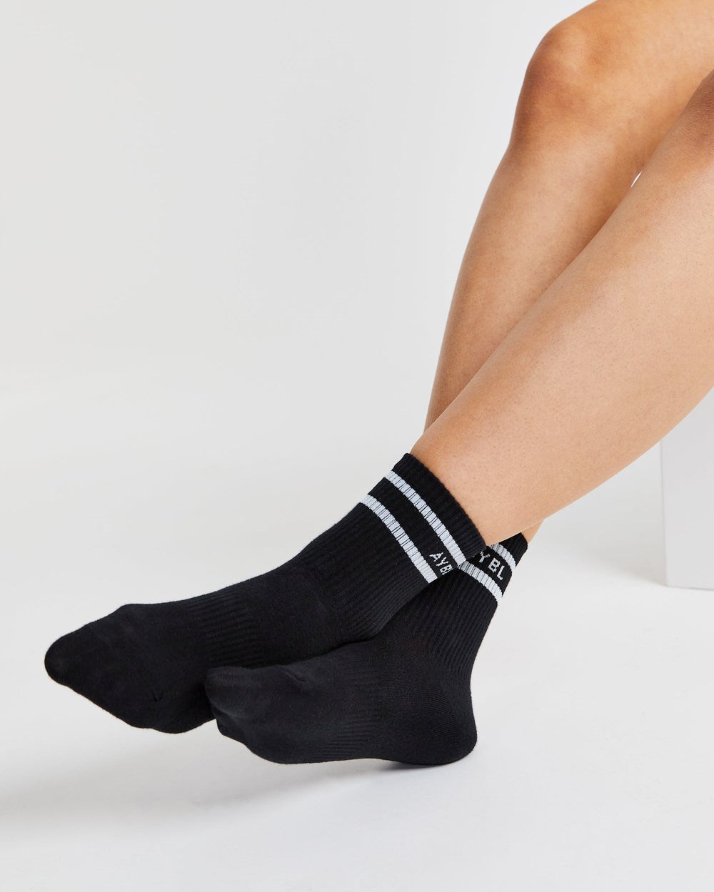 AYBL Everyday Double Stripe Crew Socks (3 Pack) Čierne | 38ZYXACKG