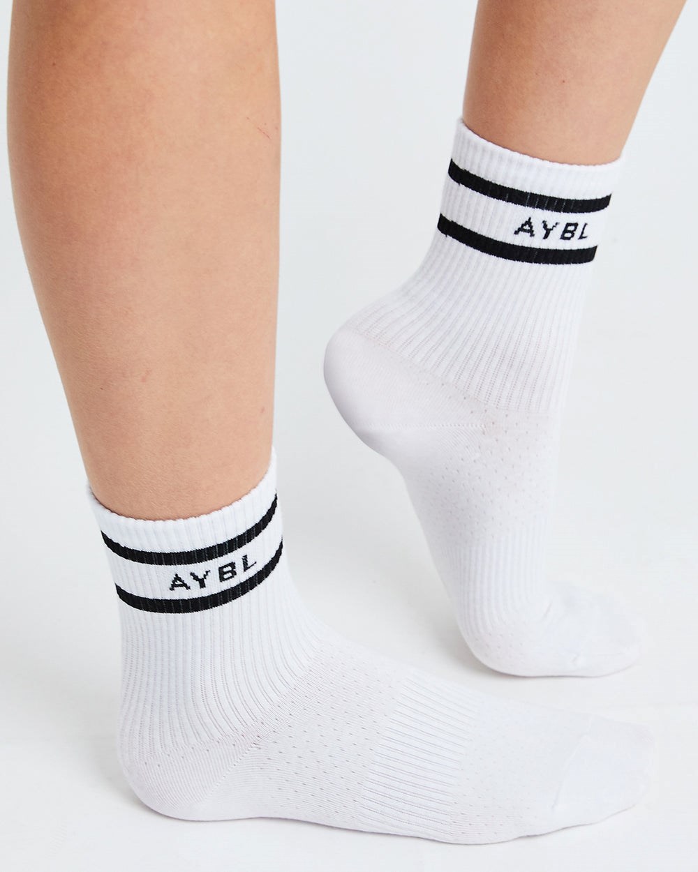 AYBL Everyday Double Stripe Crew Socks (3 Pack) Biele | 74EYFVNMH