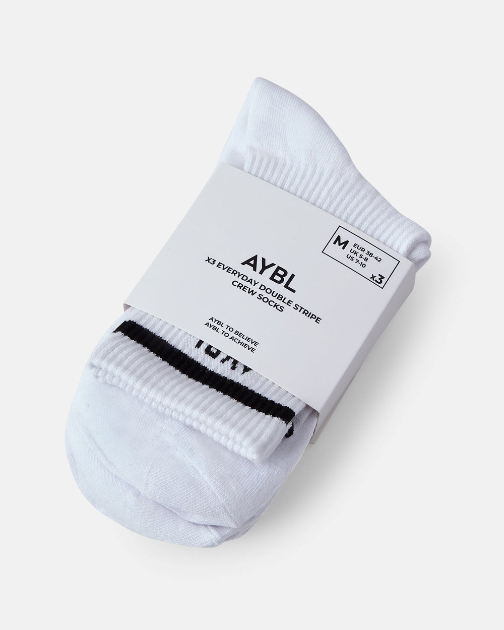 AYBL Everyday Double Stripe Crew Socks (3 Pack) Biele | 74EYFVNMH