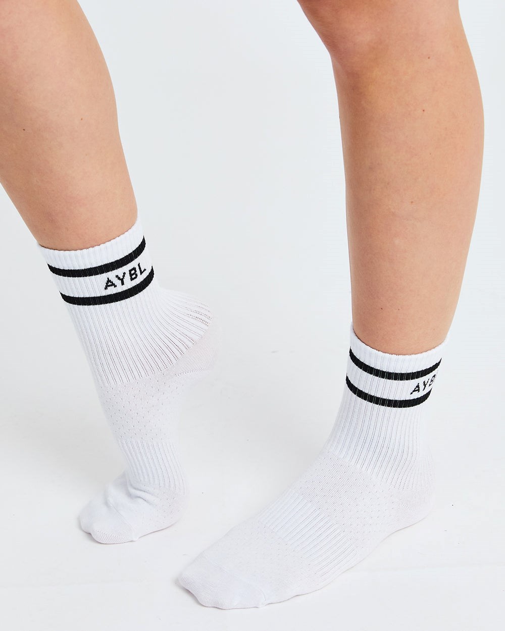 AYBL Everyday Double Stripe Crew Socks (3 Pack) Biele | 74EYFVNMH