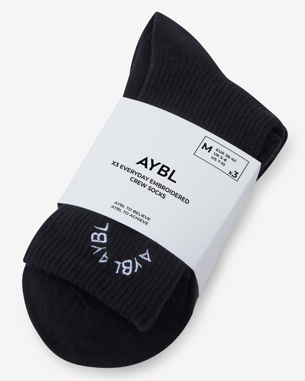 AYBL Everyday Embroidered Crew Socks (3 Pack) Čierne | 17PZFEHTB