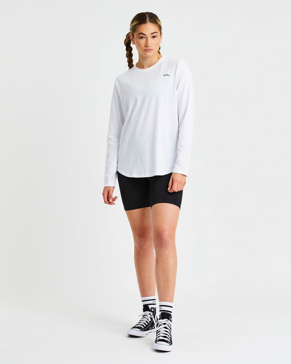 AYBL Everyday Oversized Long Sleeve T Shirt Biele | 39NUTQSXJ