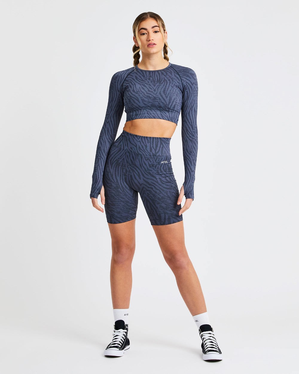 AYBL Evolve Animal Seamless Long Sleeve Crop Top Modre | 72XLOGDQA