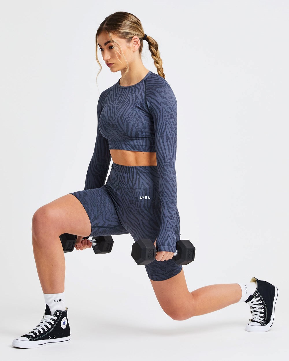 AYBL Evolve Animal Seamless Long Sleeve Crop Top Modre | 72XLOGDQA