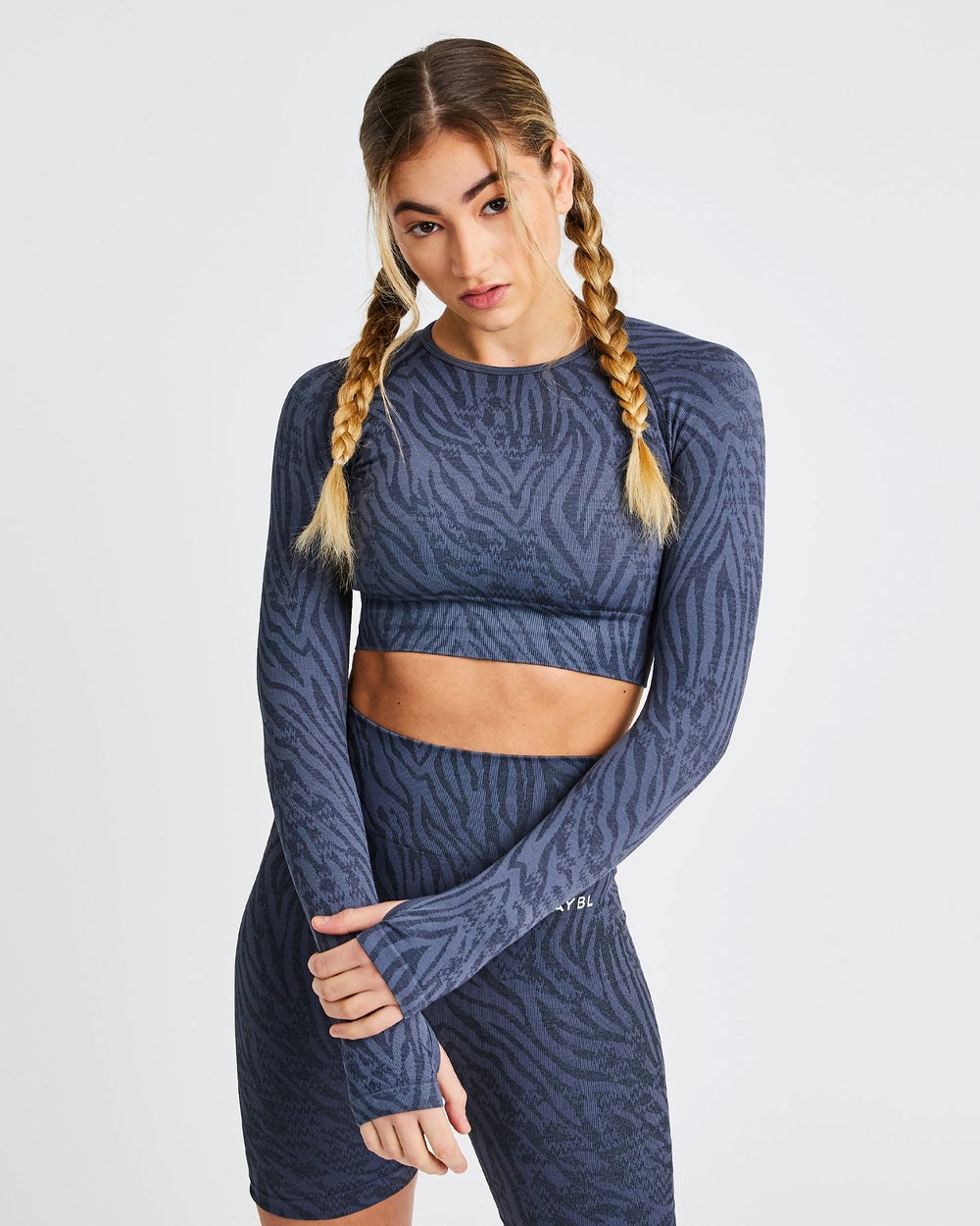 AYBL Evolve Animal Seamless Long Sleeve Crop Top Modre | 72XLOGDQA