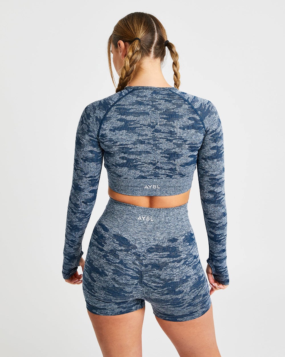 AYBL Evolve Camo Seamless Long Sleeve Crop Top Teal | 01RIUBCMQ