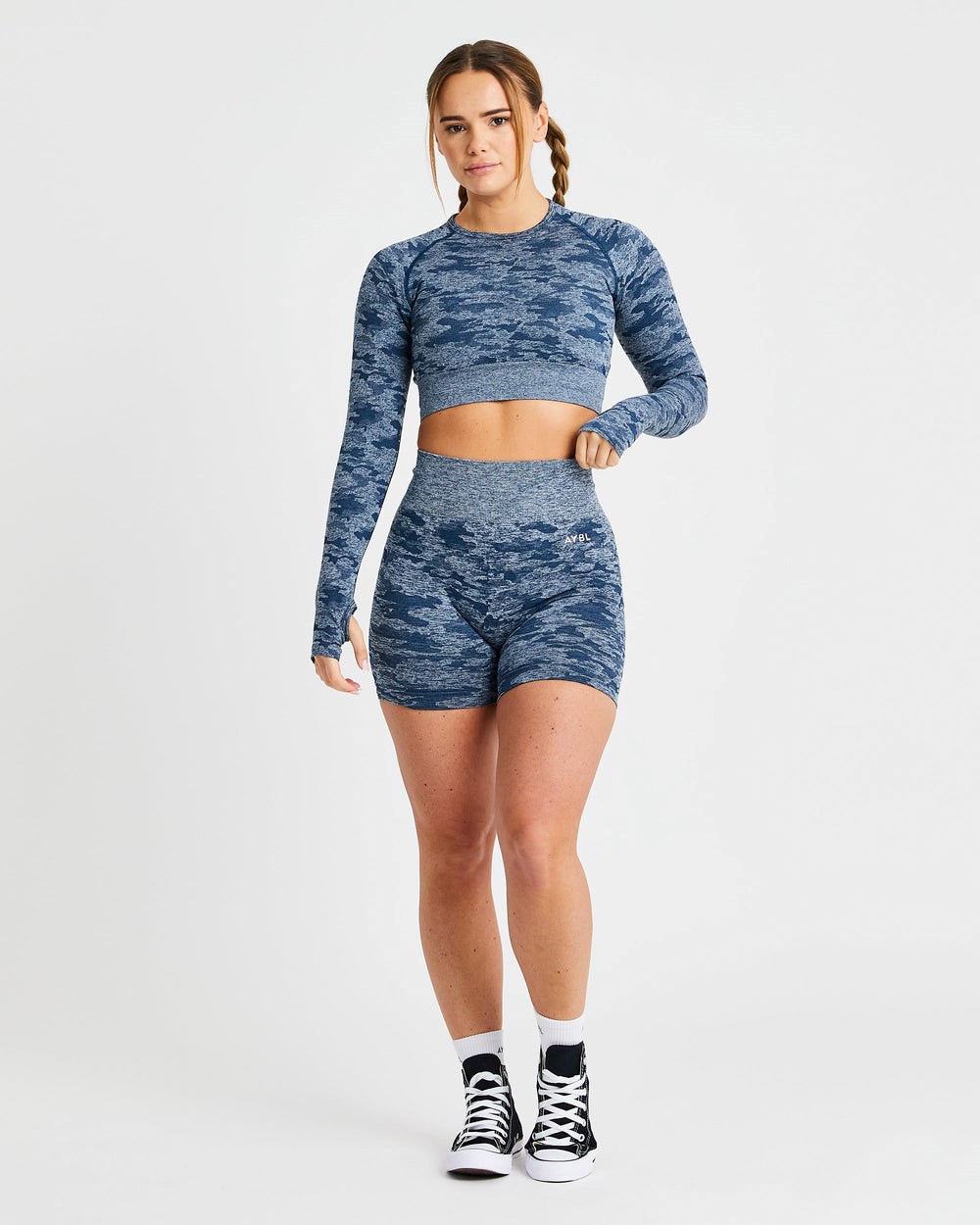 AYBL Evolve Camo Seamless Long Sleeve Crop Top Teal | 01RIUBCMQ