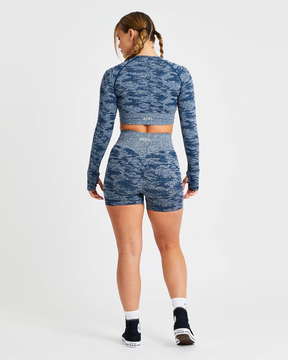 AYBL Evolve Camo Seamless Long Sleeve Crop Top Teal | 01RIUBCMQ