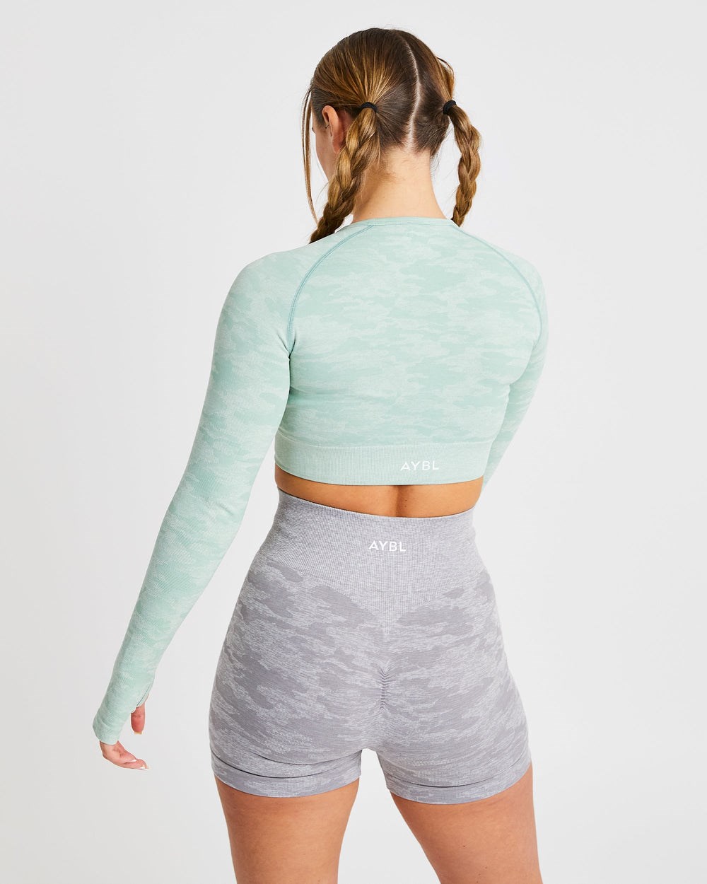 AYBL Evolve Camo Seamless Long Sleeve Crop Top Zelene | 02NILTSQF