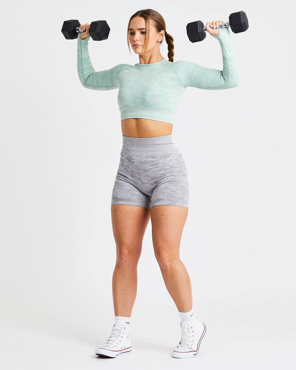 AYBL Evolve Camo Seamless Long Sleeve Crop Top Zelene | 02NILTSQF