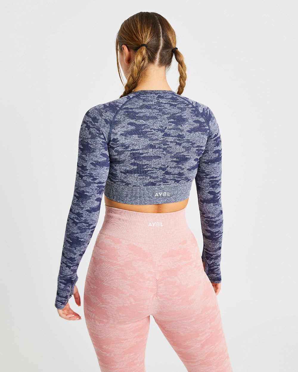 AYBL Evolve Camo Seamless Long Sleeve Crop Top Námornícka Modrá | 04BPDRYLE