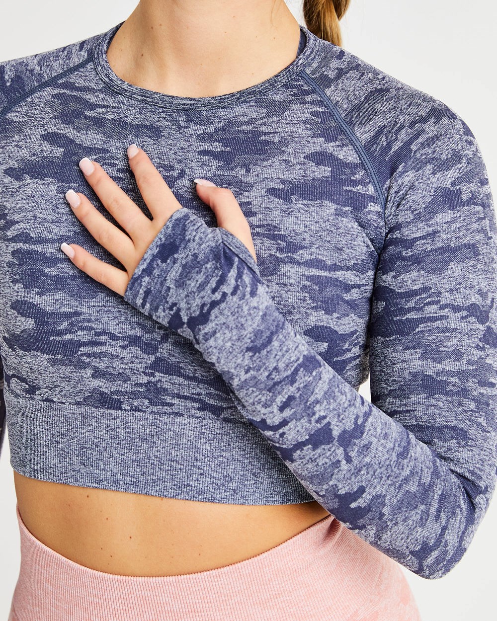 AYBL Evolve Camo Seamless Long Sleeve Crop Top Námornícka Modrá | 04BPDRYLE