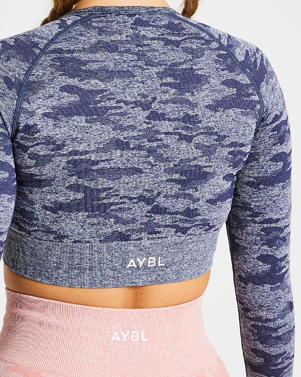 AYBL Evolve Camo Seamless Long Sleeve Crop Top Námornícka Modrá | 04BPDRYLE