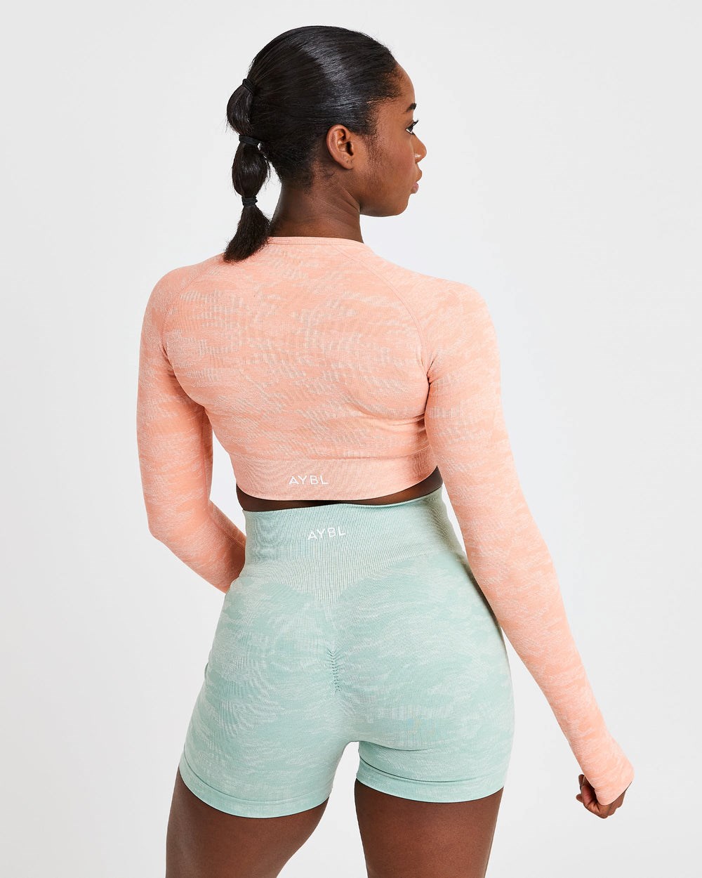 AYBL Evolve Camo Seamless Long Sleeve Crop Top Peach | 08GQPOCWM