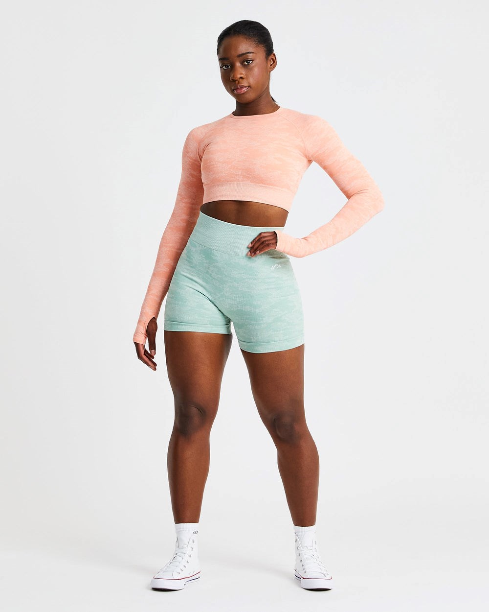 AYBL Evolve Camo Seamless Long Sleeve Crop Top Peach | 08GQPOCWM