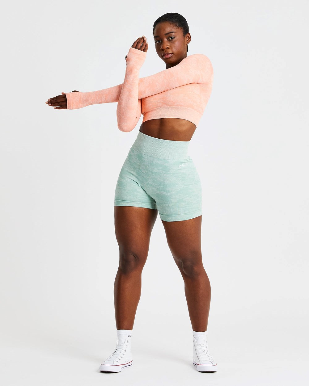 AYBL Evolve Camo Seamless Long Sleeve Crop Top Peach | 08GQPOCWM