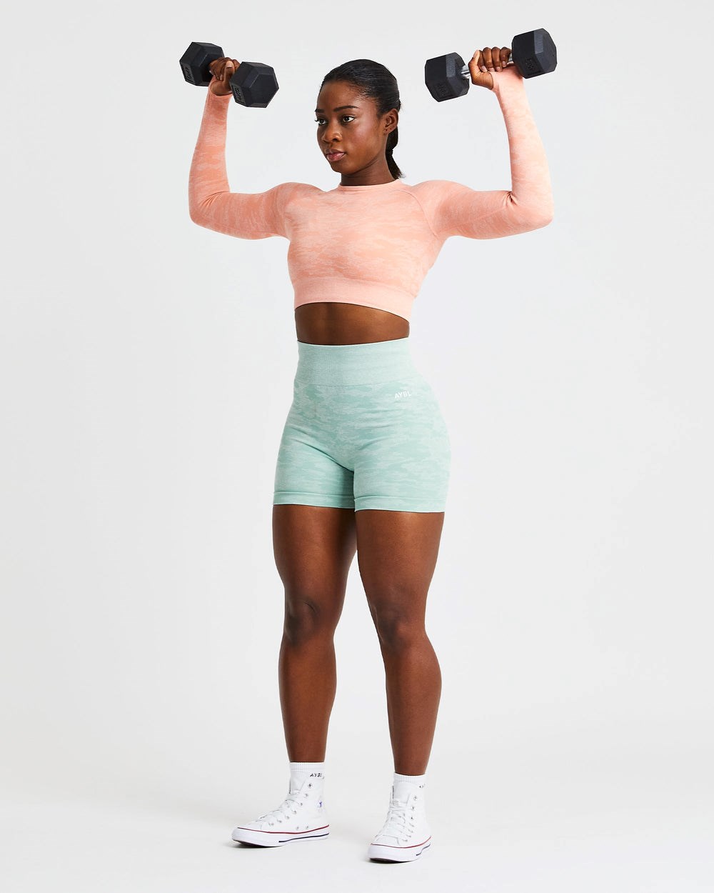 AYBL Evolve Camo Seamless Long Sleeve Crop Top Peach | 08GQPOCWM