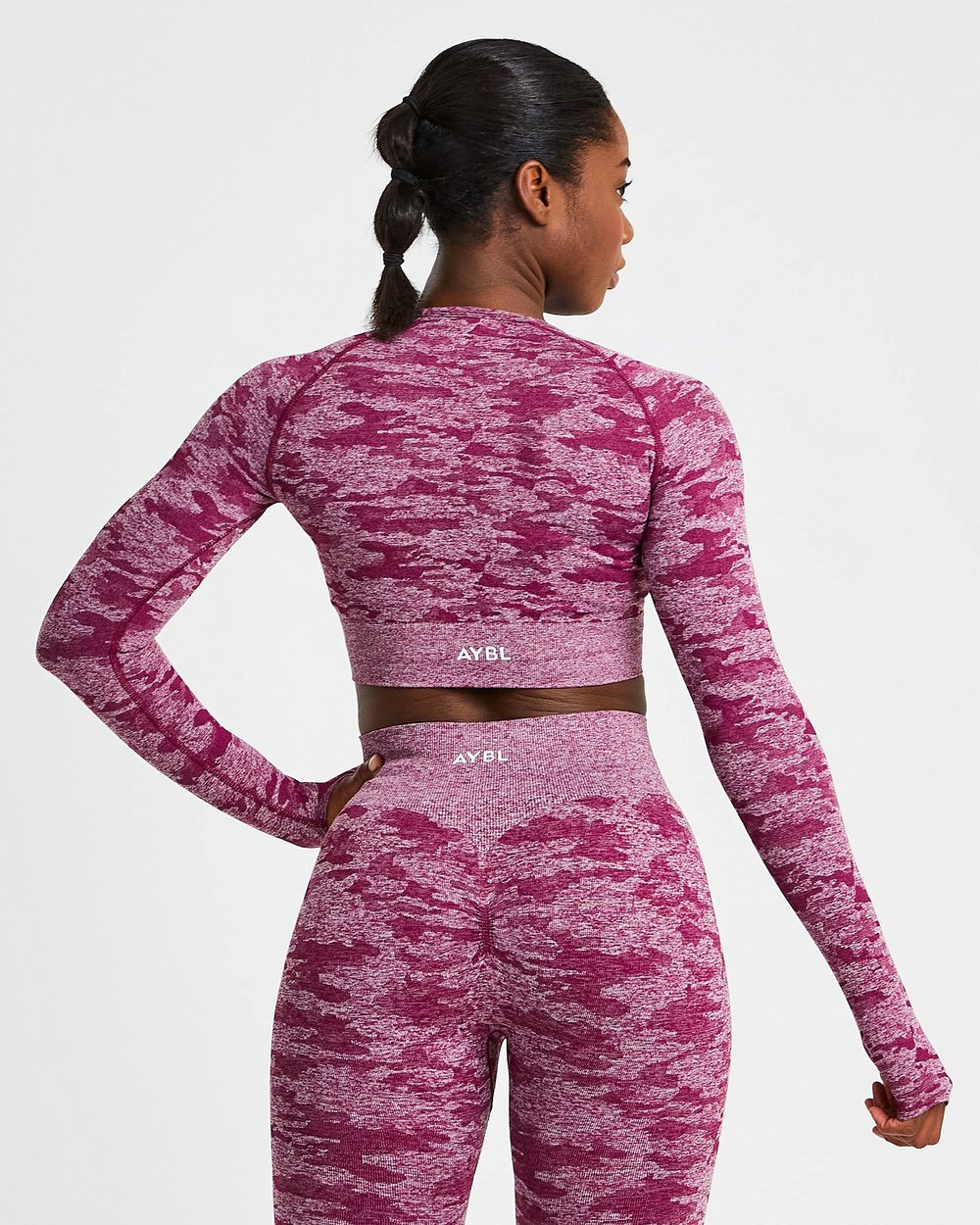 AYBL Evolve Camo Seamless Long Sleeve Crop Top Bordove | 39KWXCIJL