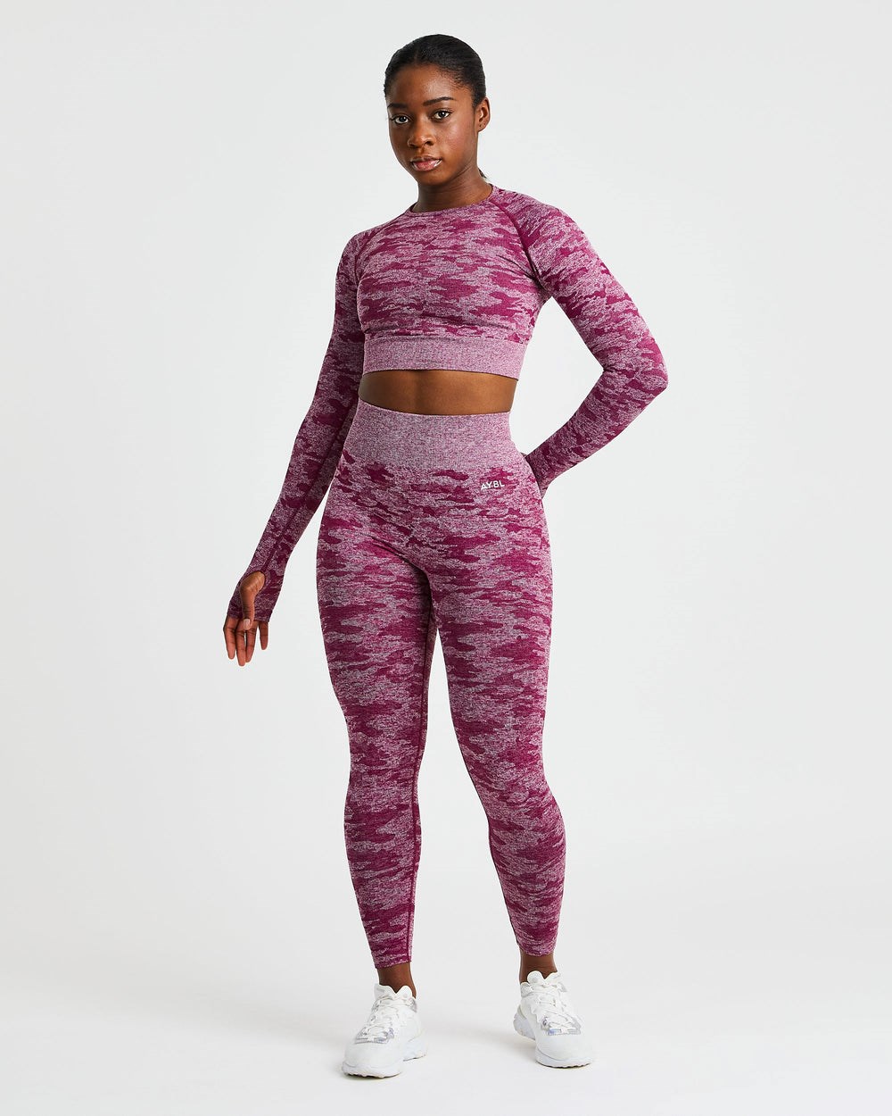 AYBL Evolve Camo Seamless Long Sleeve Crop Top Bordove | 43XAUSFTQ