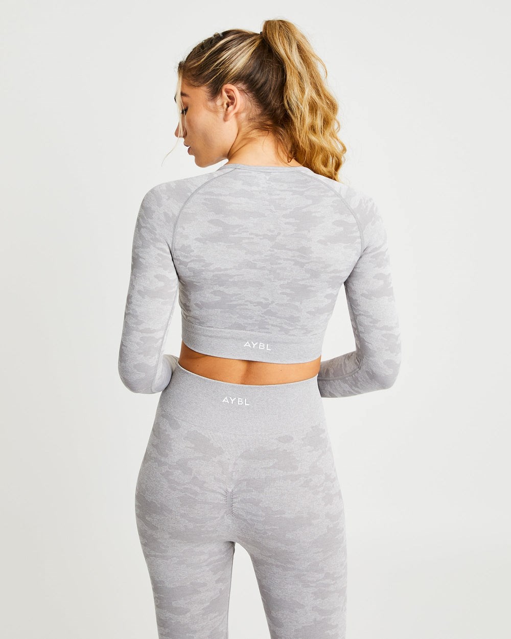 AYBL Evolve Camo Seamless Long Sleeve Crop Top Siva | 48IRHFWMO