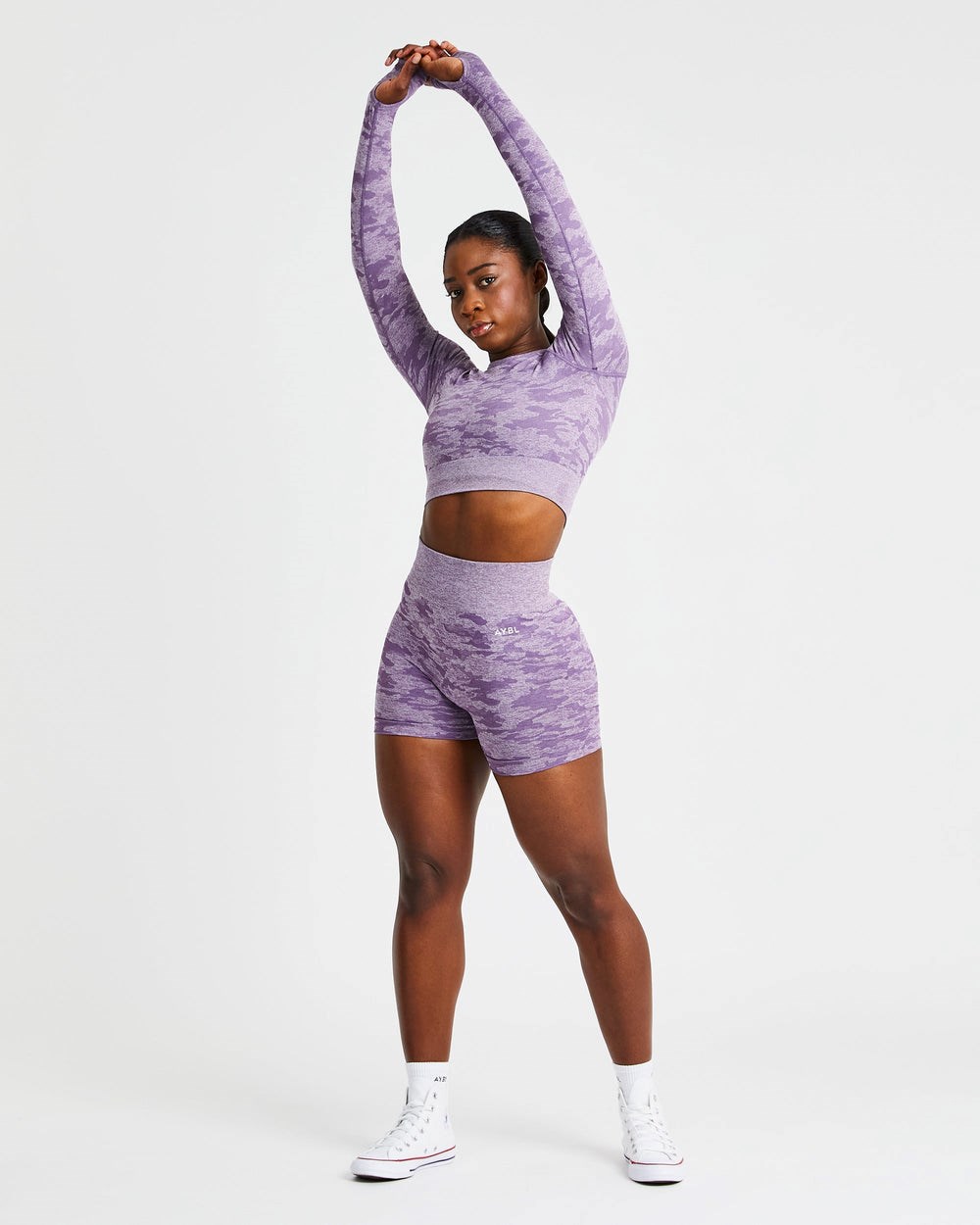 AYBL Evolve Camo Seamless Long Sleeve Crop Top Plum | 70ECJNHKY