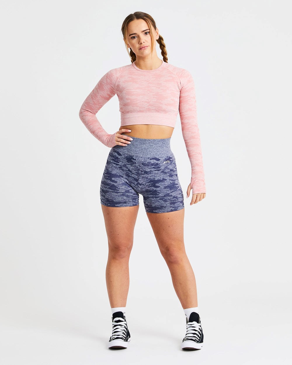 AYBL Evolve Camo Seamless Long Sleeve Crop Top Ruzove | 72UNOBXDL