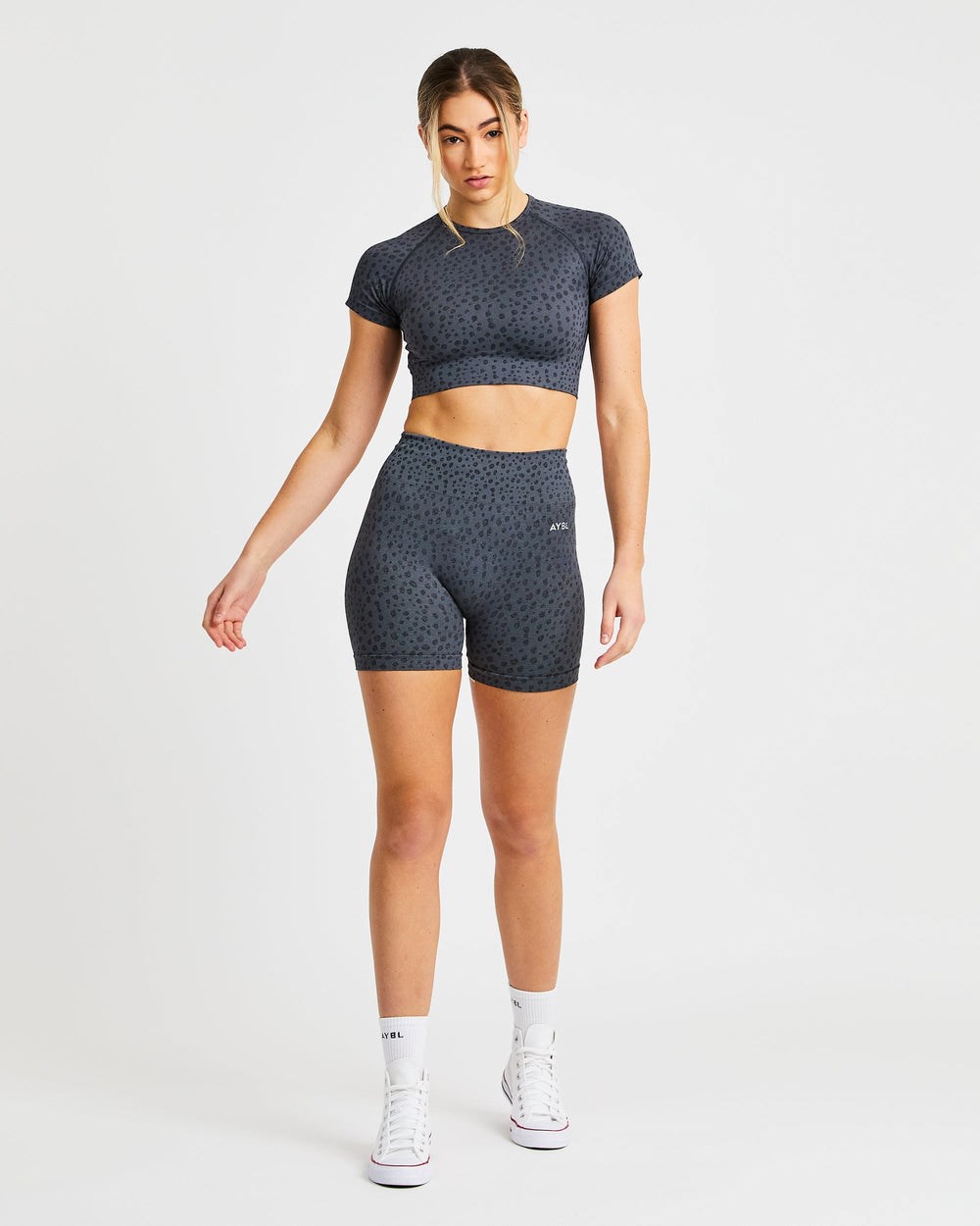 AYBL Evolve Speckle Seamless Crop Top Charcoal | 34ZFOMTUP