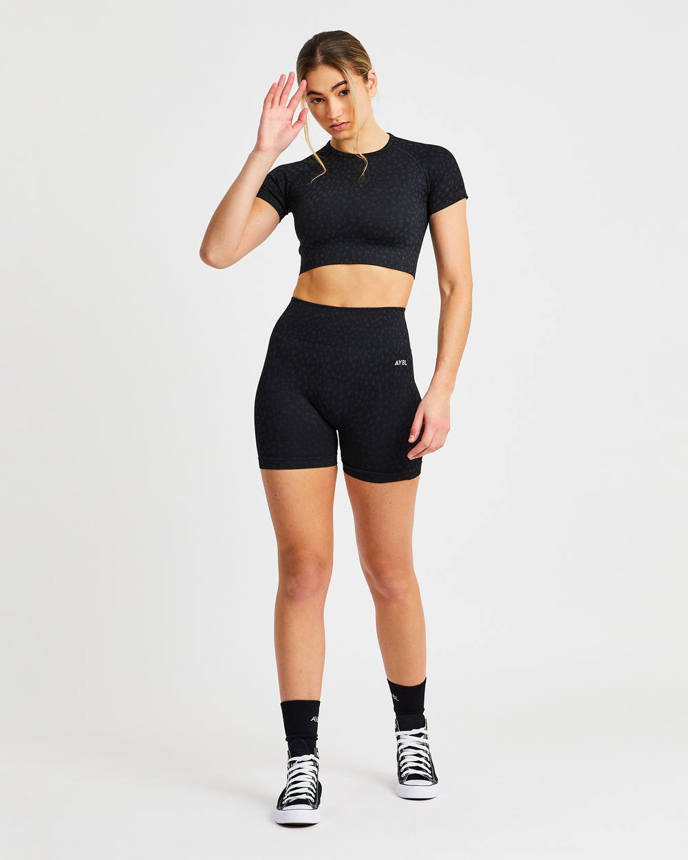 AYBL Evolve Speckle Seamless Crop Top Čierne | 84ABFSPUL