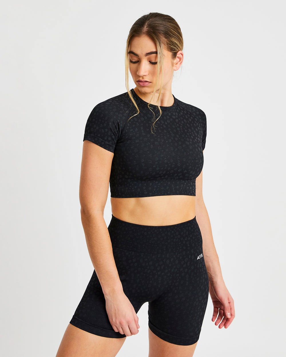 AYBL Evolve Speckle Seamless Crop Top Čierne | 84ABFSPUL