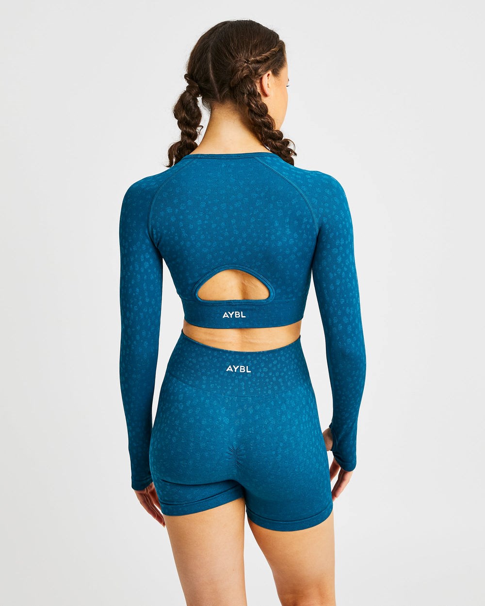 AYBL Evolve Speckle Seamless Long Sleeve Crop Top Teal | 05KMFONVE