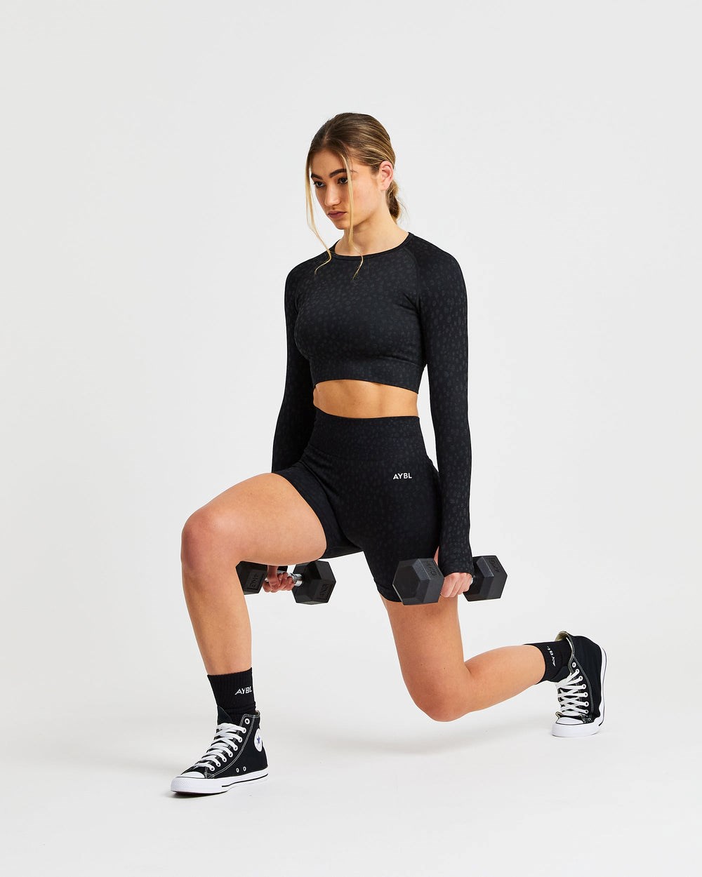 AYBL Evolve Speckle Seamless Long Sleeve Crop Top Čierne | 07DZAVRGE