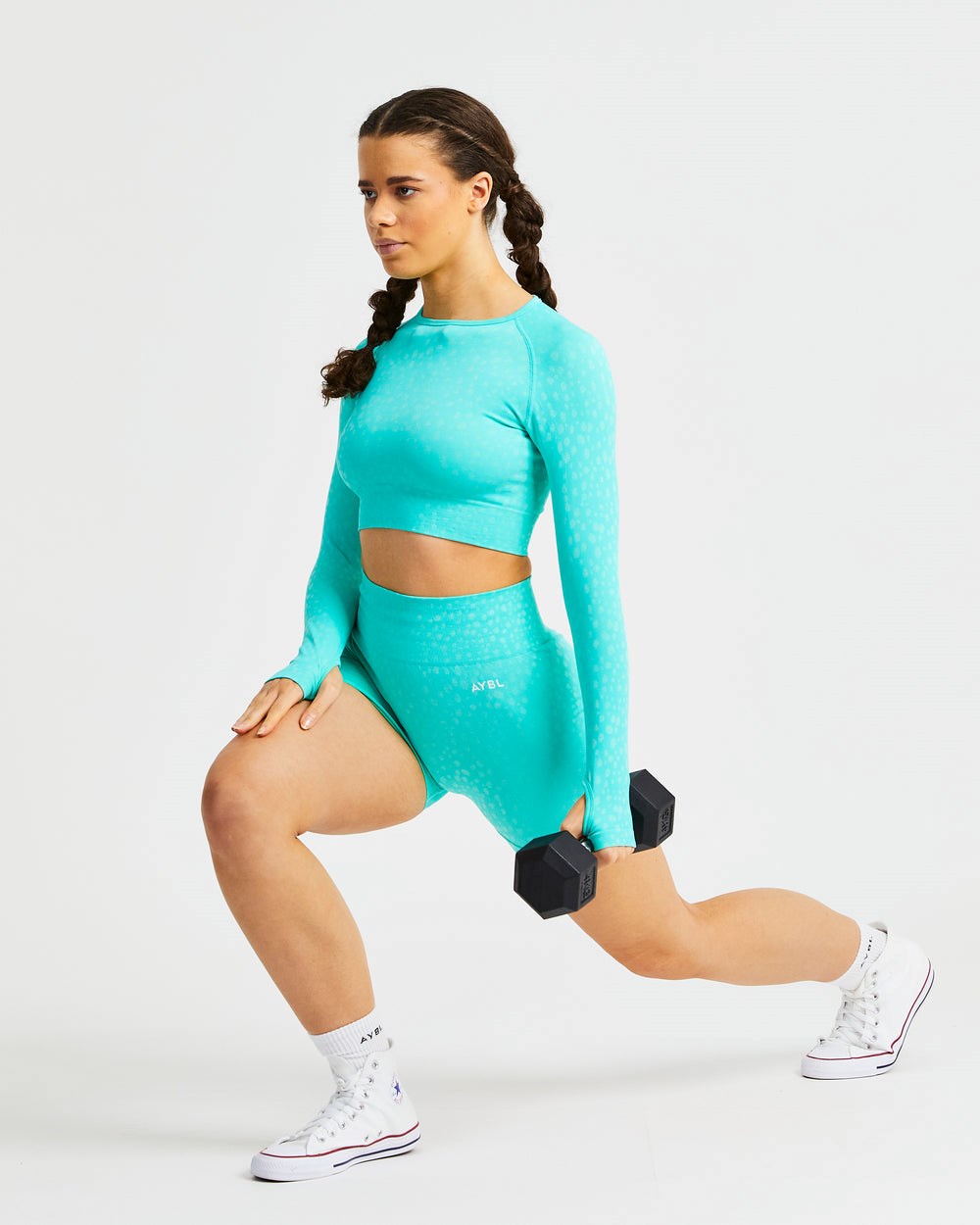 AYBL Evolve Speckle Seamless Long Sleeve Crop Top Zelene | 09XRINFQK