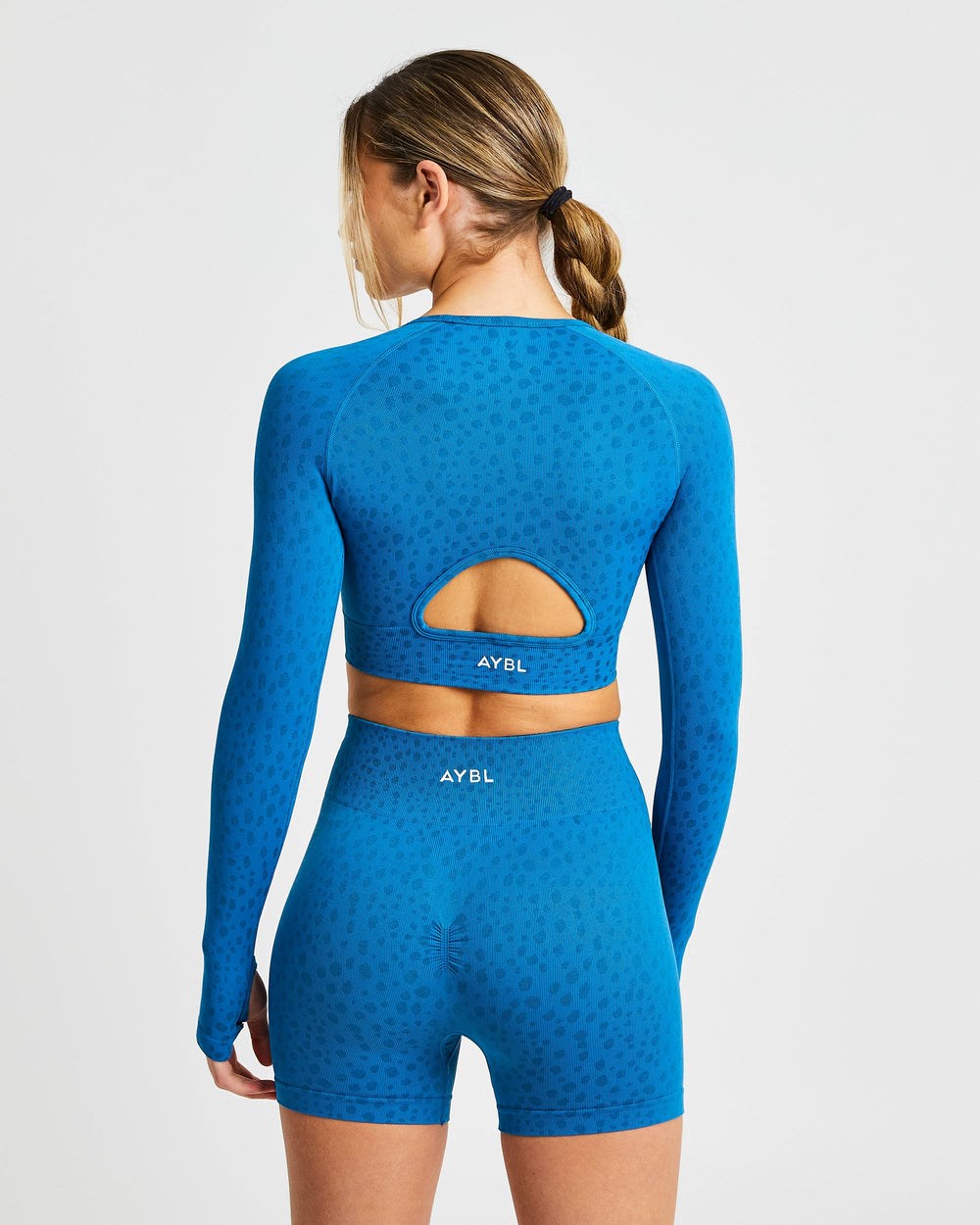 AYBL Evolve Speckle Seamless Long Sleeve Crop Top Modre | 28JMFOZXB