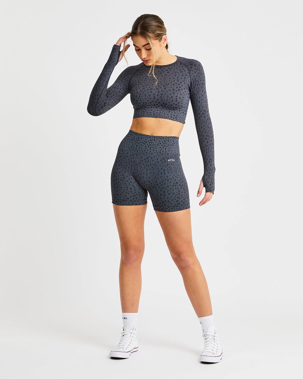 AYBL Evolve Speckle Seamless Long Sleeve Crop Top Charcoal | 35HCASRJE