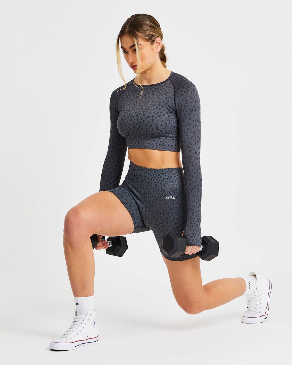 AYBL Evolve Speckle Seamless Long Sleeve Crop Top Charcoal | 35HCASRJE