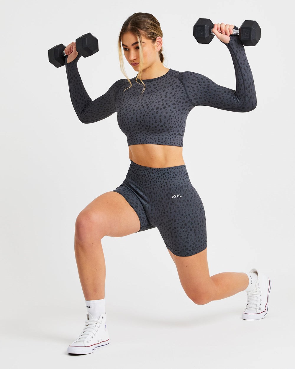 AYBL Evolve Speckle Seamless Long Sleeve Crop Top Charcoal | 35HCASRJE