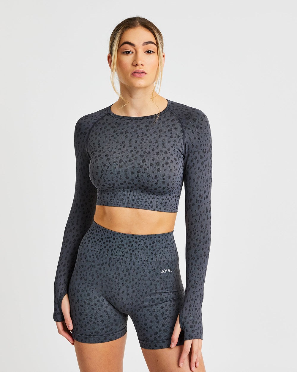 AYBL Evolve Speckle Seamless Long Sleeve Crop Top Charcoal | 35HCASRJE