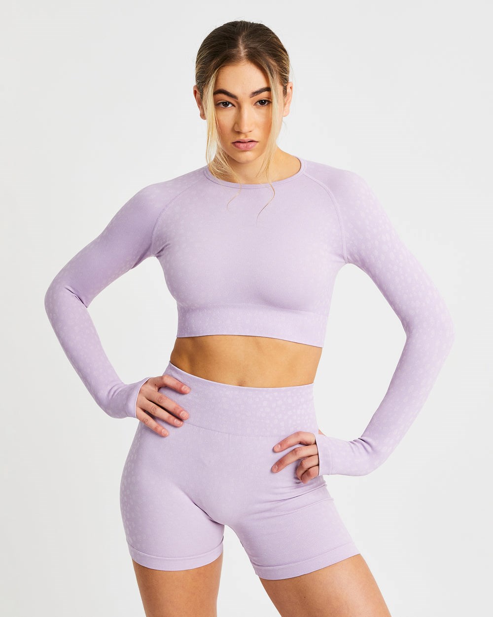 AYBL Evolve Speckle Seamless Long Sleeve Crop Top Lilac | 62JKSBENP